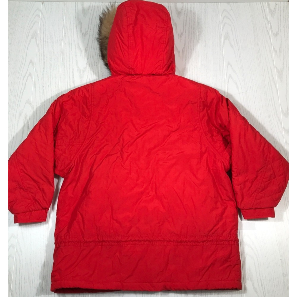 Vintage JG Hook Coat Women 10 Parka Red Real Fox Fur Trim Full Zip Quilted 90s